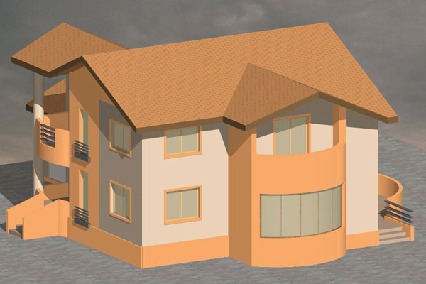 Proiect Arhitectura locuinte individuale Parter si mansarda cu garaj perspectiva laterla dreapta 