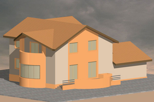 Proiect Arhitectura locuinte individuale Parter si mansarda cu garaj perspectiva posterioara 